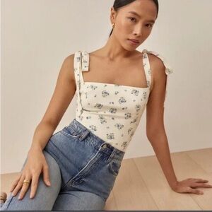 Reformation Ellora Blaire Floral Top - Tie Straps Cottage Dainty - Sz 6